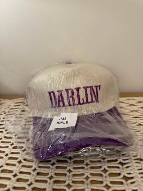 Zenana Outfitters Cream and Purple "Darlin'" Baseball Cap
